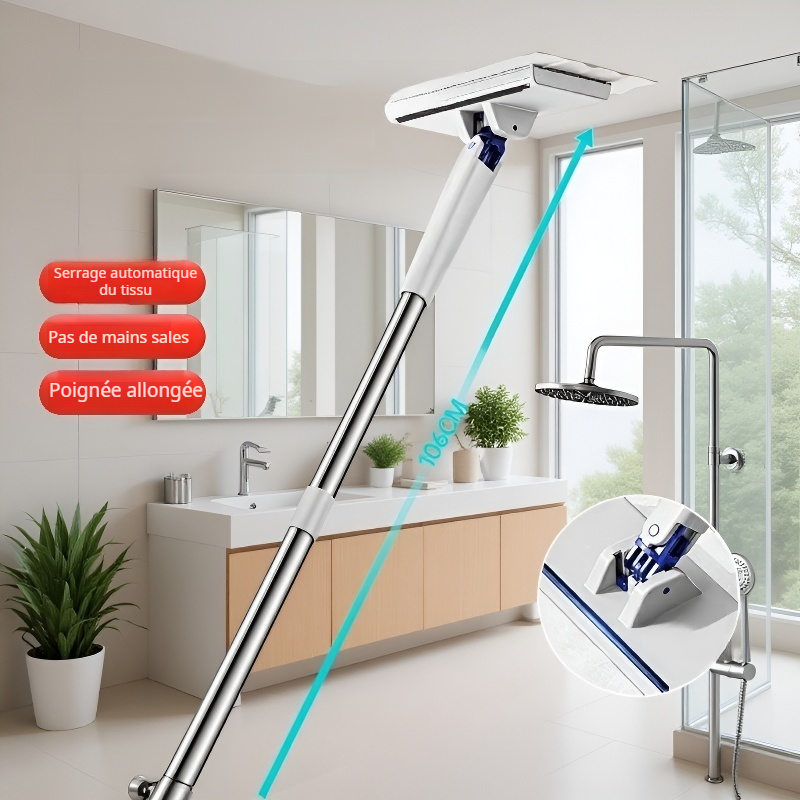 Balai plat paresseux avec clip auto, outils de nettoyage organisés, chiffon inclus