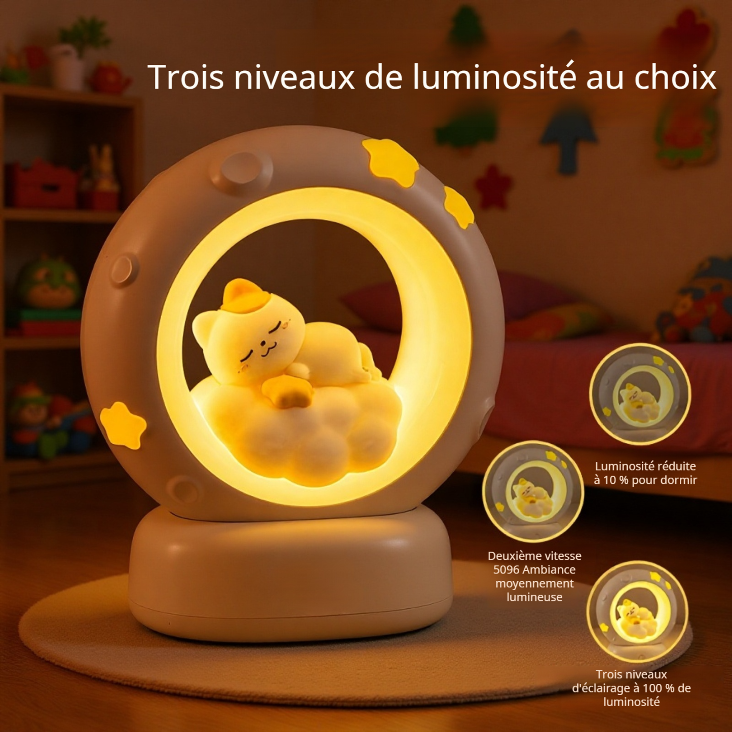 Lampe de chevet chat mignon à LED, lumière chaude, tactile, rechargeable Type-C