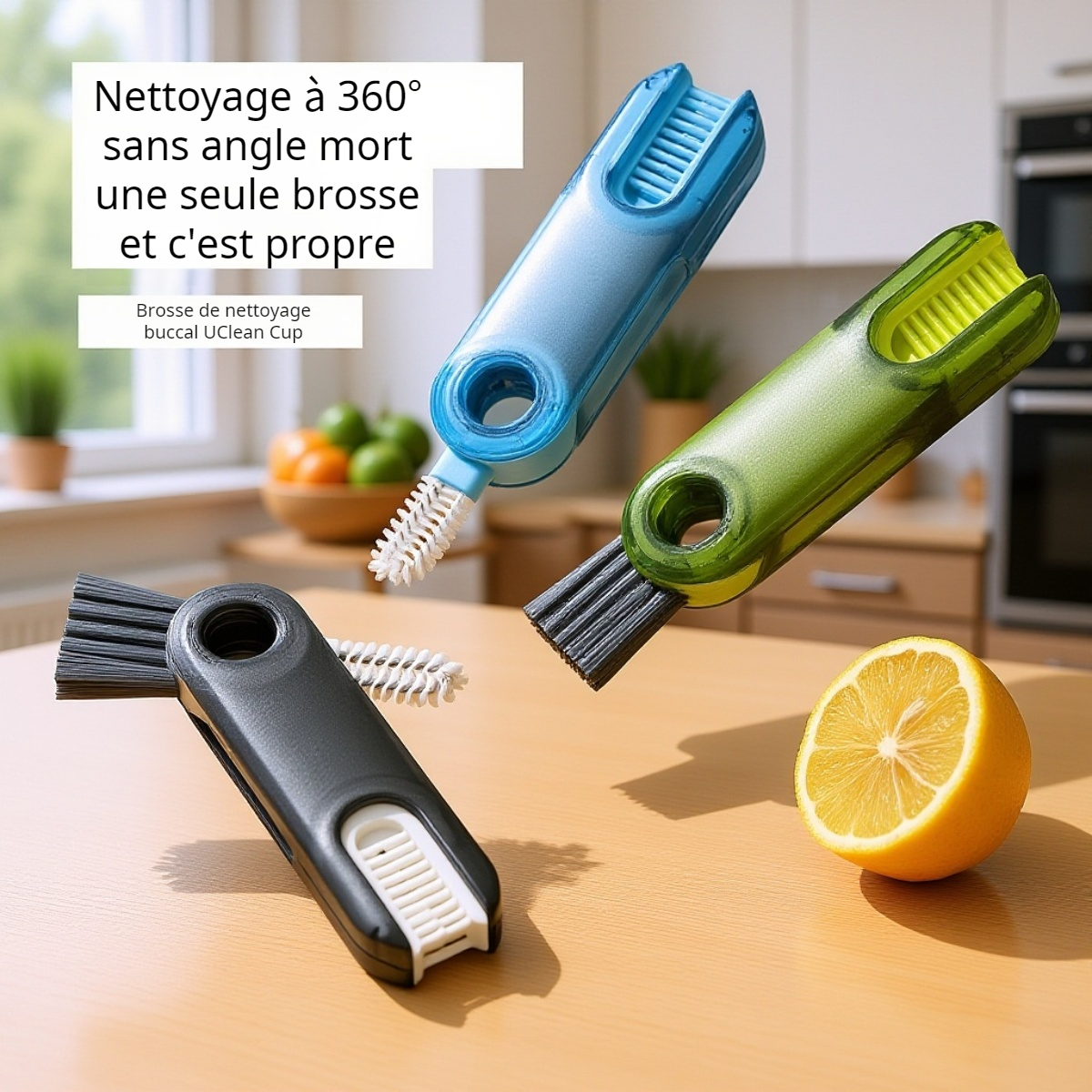 Brosse de nettoyage rotative en forme de U pour bouteille et tasse isotherme