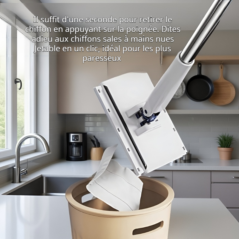 Balai plat paresseux avec clip auto, outils de nettoyage organisés, chiffon inclus