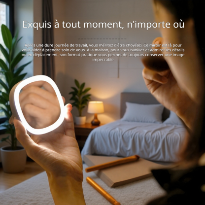 Miroir de maquillage LED portable, miroir pliant mini avec lumière LED à 3 couleurs