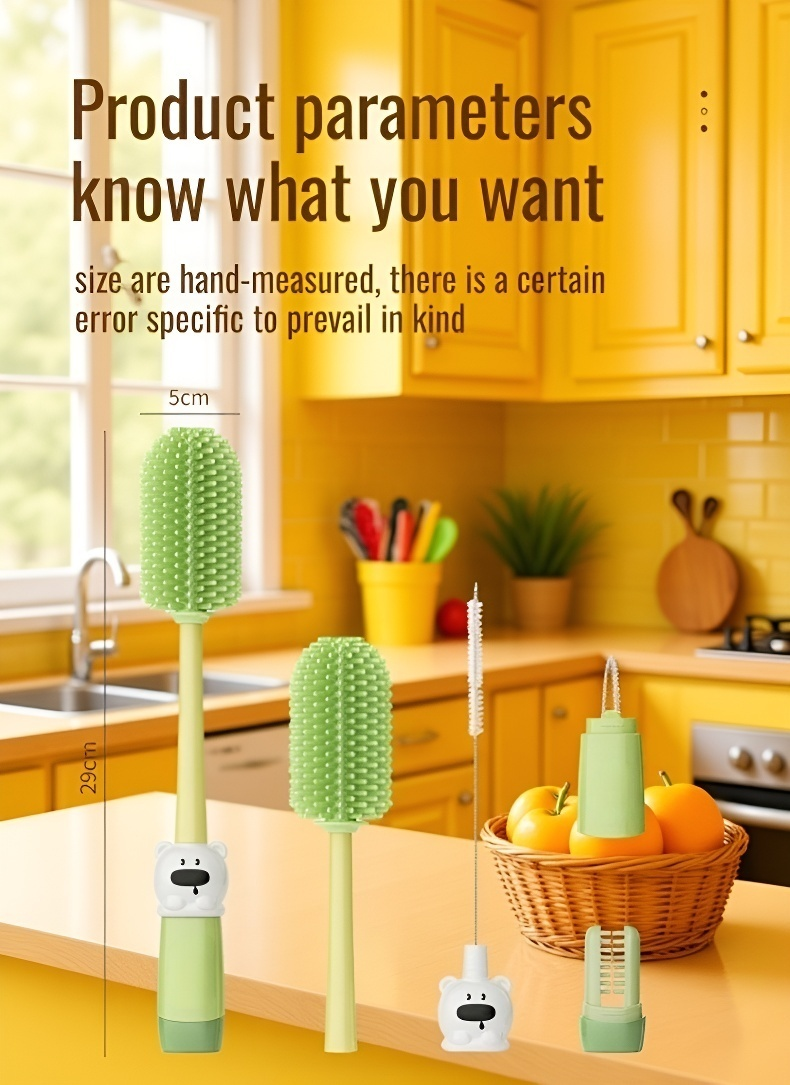 Easy-to-use silicone bottle brush for newborn feeding bottles