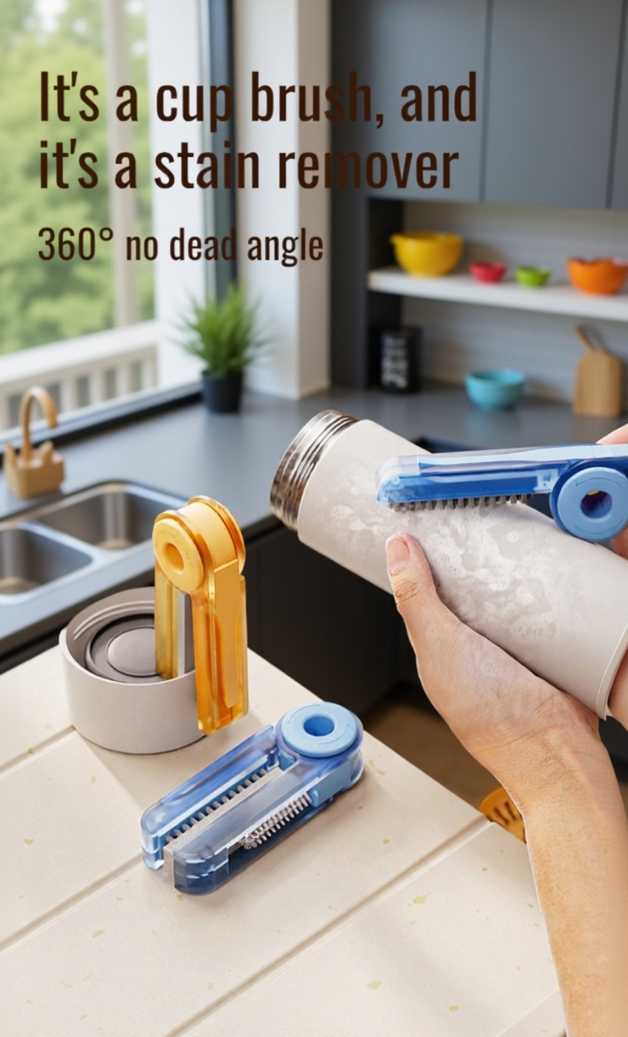 Versatile 4-in-1 brush cleaning water bottles and cups