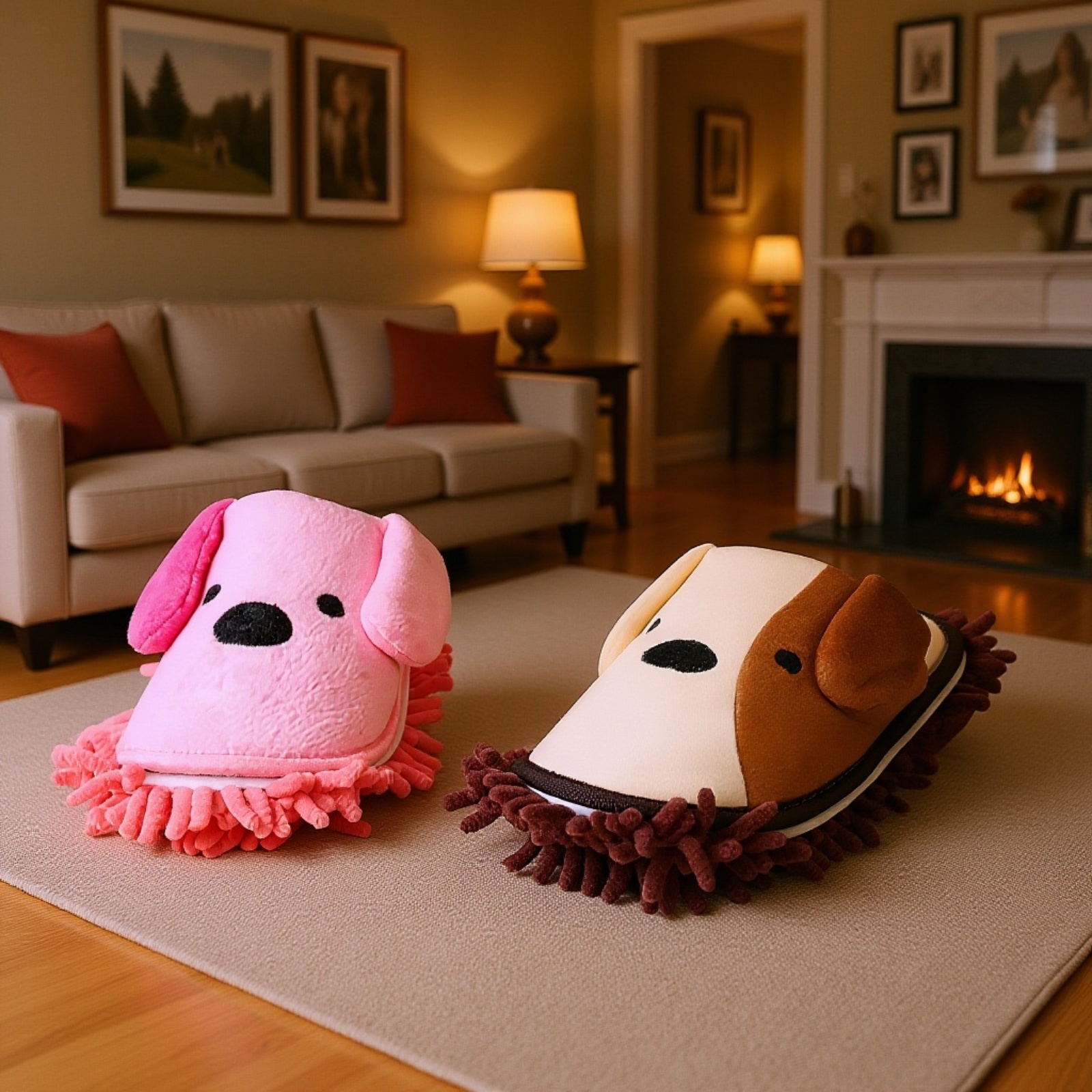 Pair of colorful detachable cleaning slippers for home use