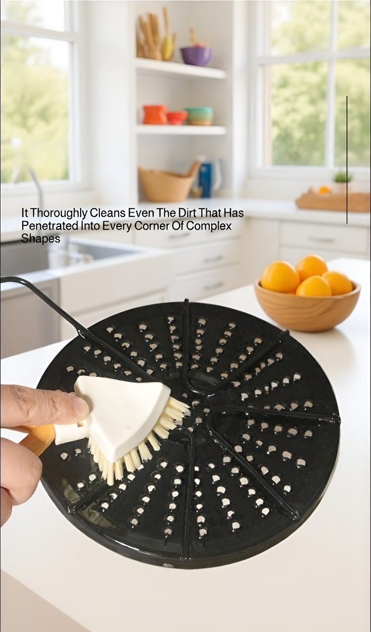 Triangular brush cleaning narrow spaces