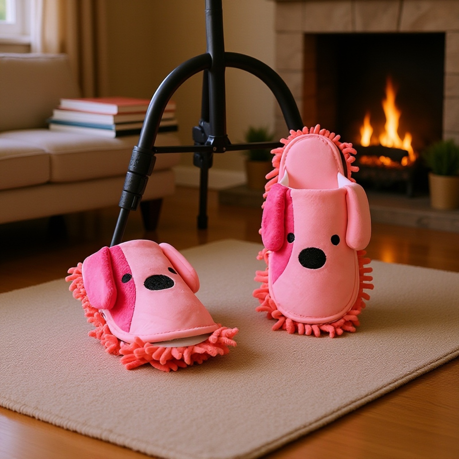 Floor cleaning slippers with removable washable pads