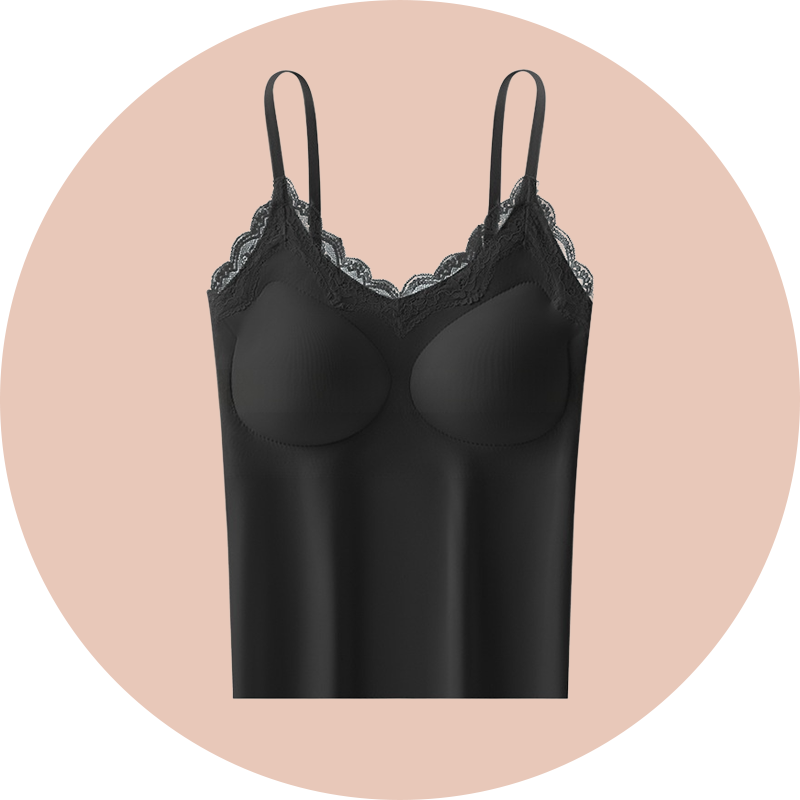 Französisches Spitzen-Trägertop mit integrierten Cups, nahtlos für Damen