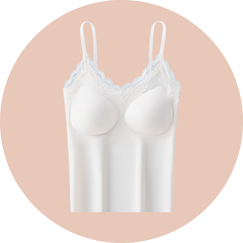 Französisches Spitzen-Trägertop mit integrierten Cups, nahtlos für Damen