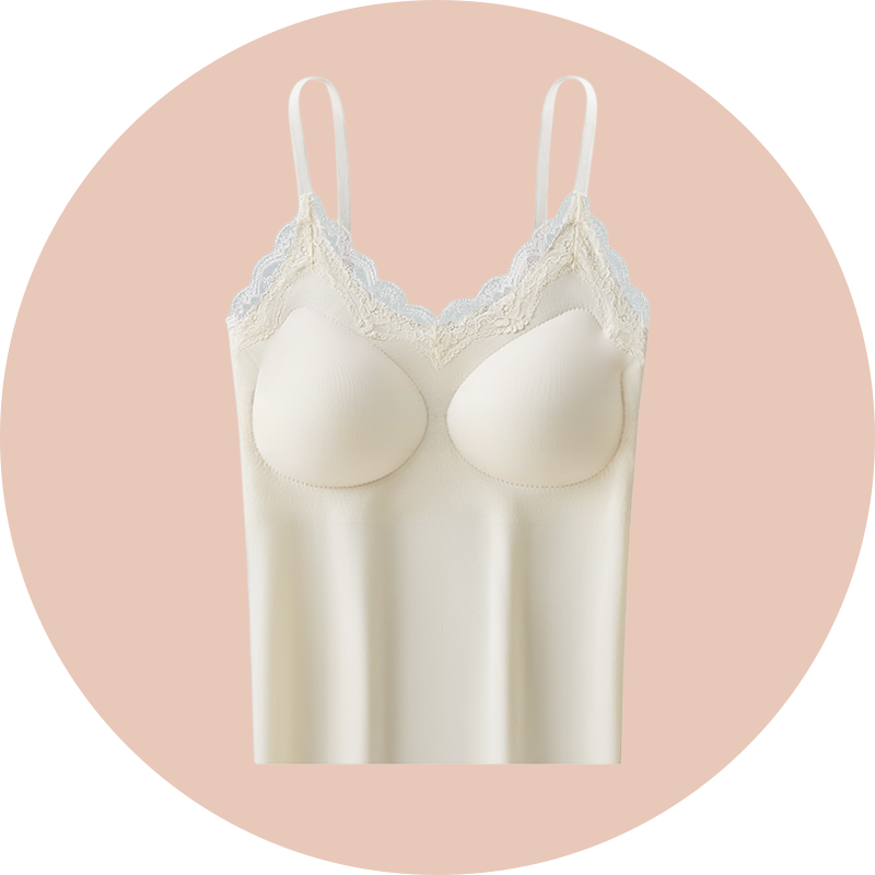 Französisches Spitzen-Trägertop mit integrierten Cups, nahtlos für Damen