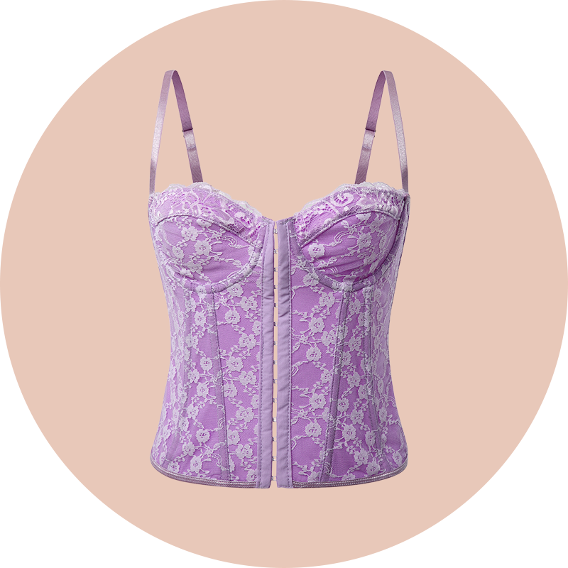 Spitzen-Bustier mit Trägern, Fischbein, Bügel, Knopfleiste und Rückenfrei