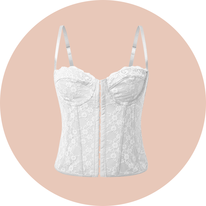 Spitzen-Bustier mit Trägern, Fischbein, Bügel, Knopfleiste und Rückenfrei