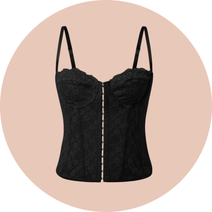 Spitzen-Bustier mit Trägern, Fischbein, Bügel, Knopfleiste und Rückenfrei