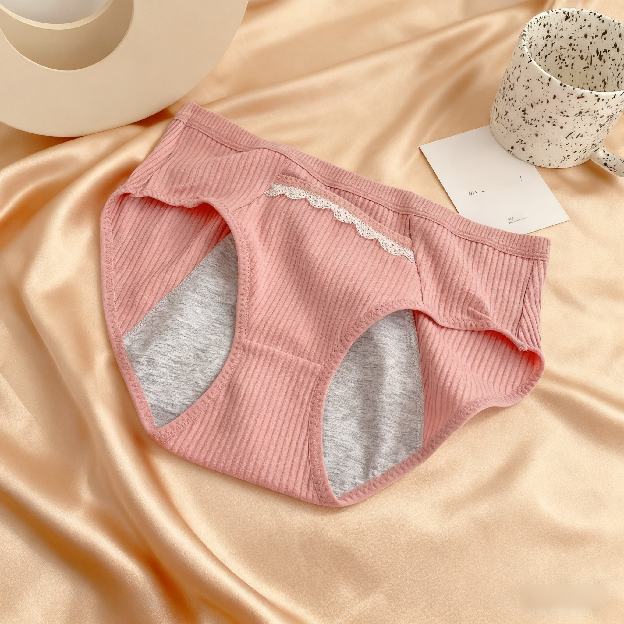Nahtlose Baumwoll-Slip für Damen, große Größe, mittlere Taille, mit Taschen