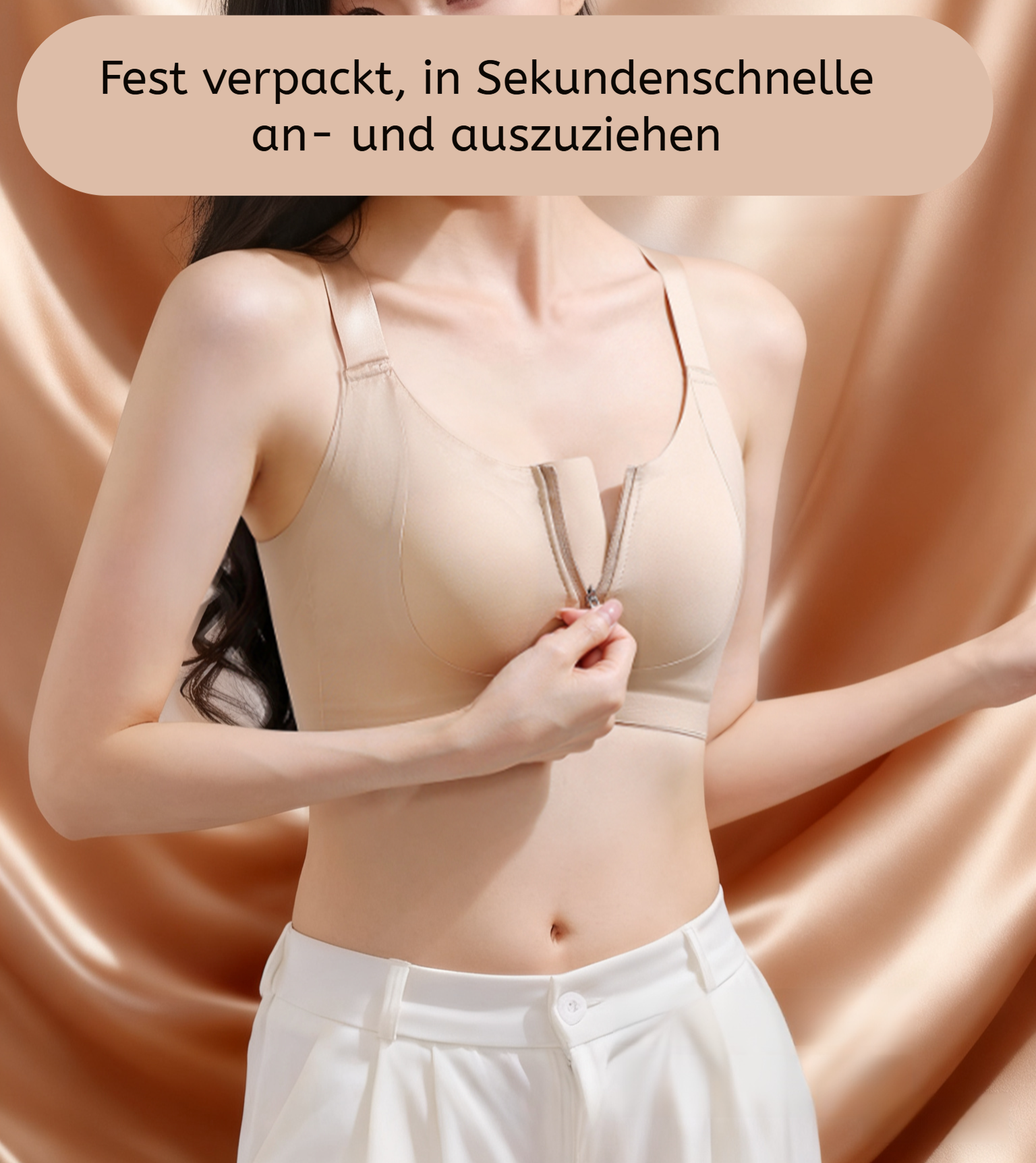 Nahtloser Sport-BH mit Frontreißverschluss für Damen in Schwarz