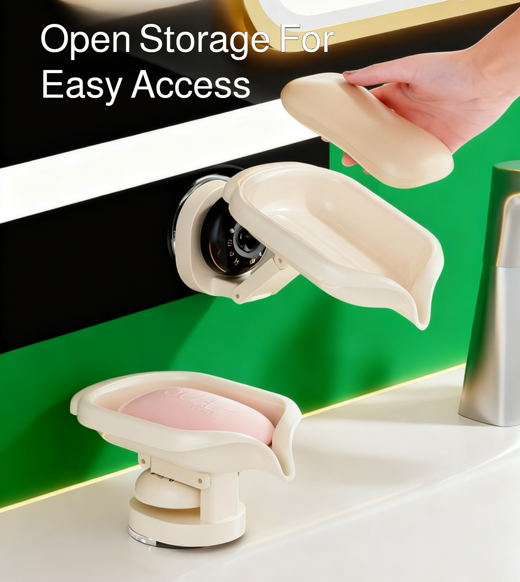 Modern soap holder with no-drill design