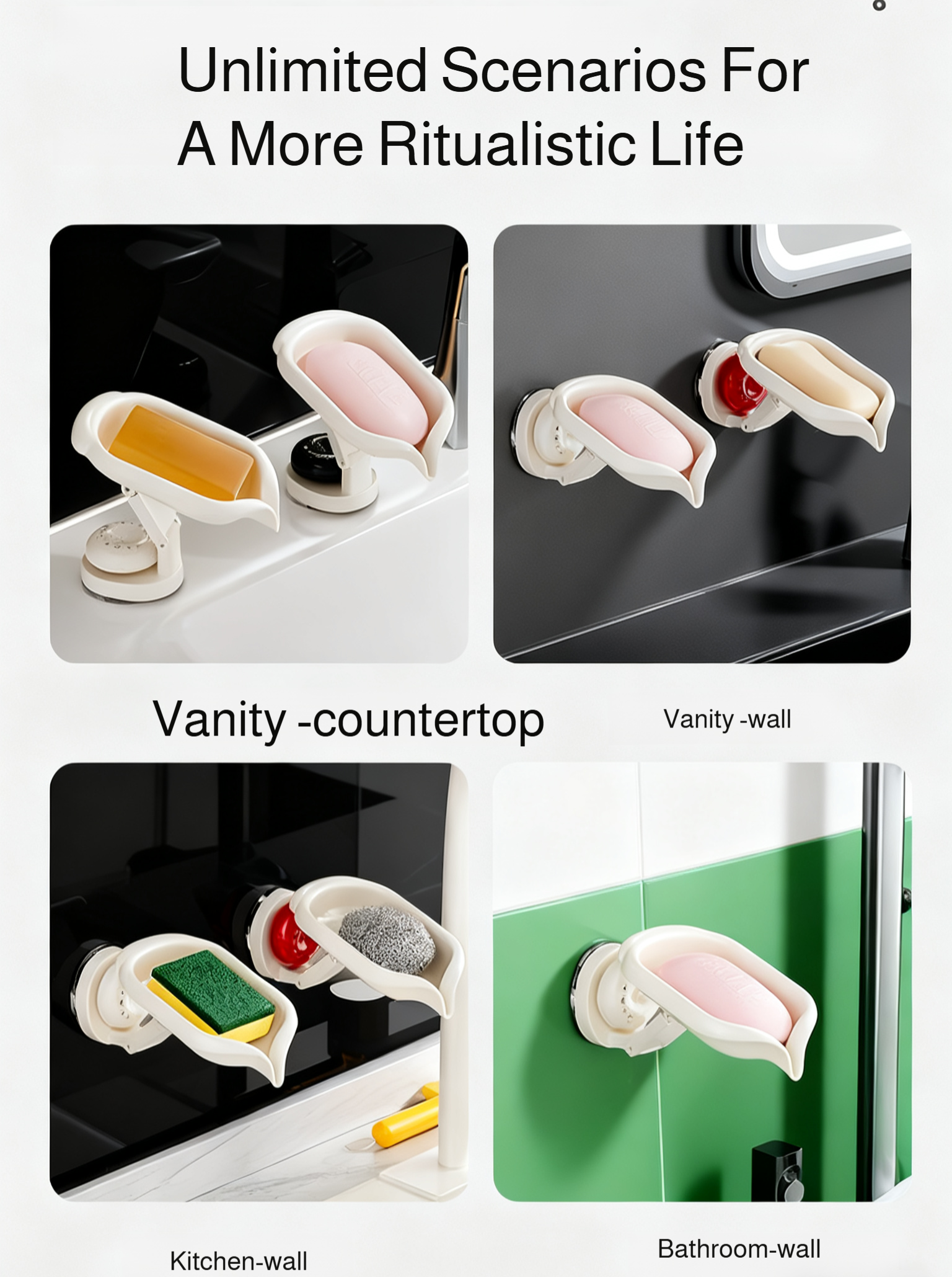 Easy install soap tray for kitchen and bathroom