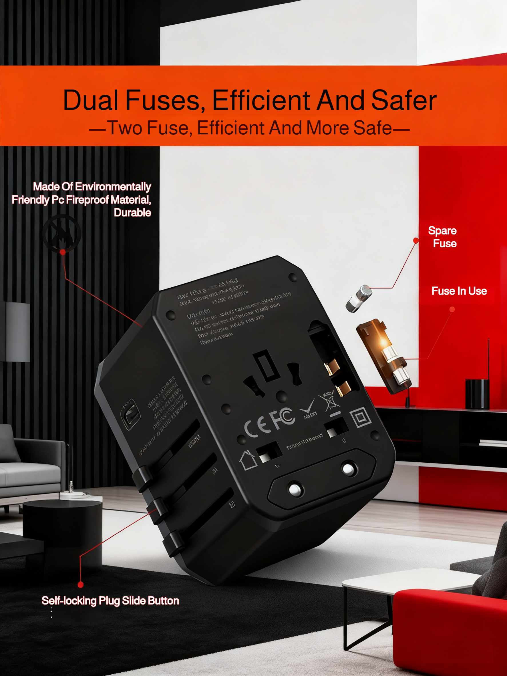 Universal Travel Adapter with safety shutters