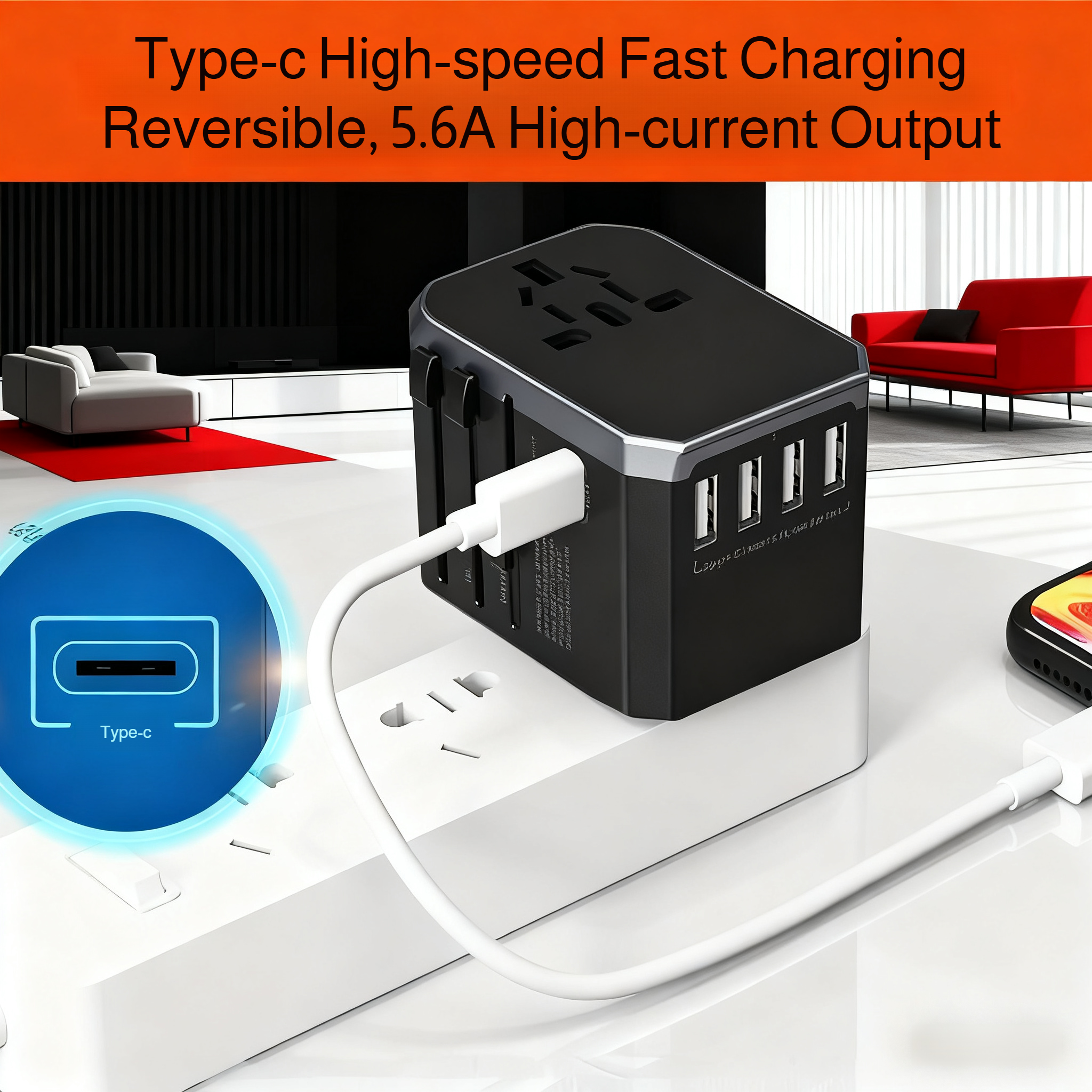 Compact Universal Travel Adapter for worldwide use
