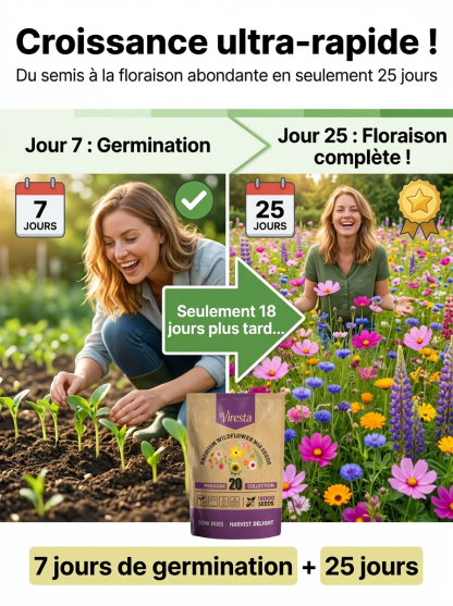 Mélange de fleurs biologiques Viresta | 18 000 graines | 300 jours de floraison | Idéal pour les abeilles