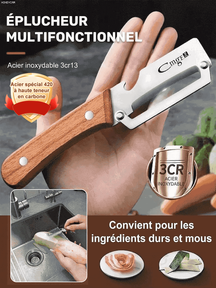 Éplucheur Multifonction Suisse | Lame Titane Inusable | Épluche Tranche Julienne | Gain de Temps 