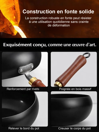 Wok Japonais Artisanal en Fonte | Antiadhésif Naturel Sans Revêtement | Ultra-Léger Moins de 1kg | Tous Feux 🍳🌿