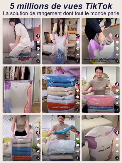 Housse de Rangement Sous Vide Sans Pompe | Gain de Place 80% | Matériau Sûr Bébé | Ultra-Résistant