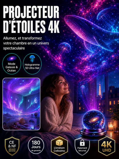Projecteur Holographique 5D 4K | Ciel Étoilé et Océan 360° | Ambiance Maison Voiture | 100% Sûr
