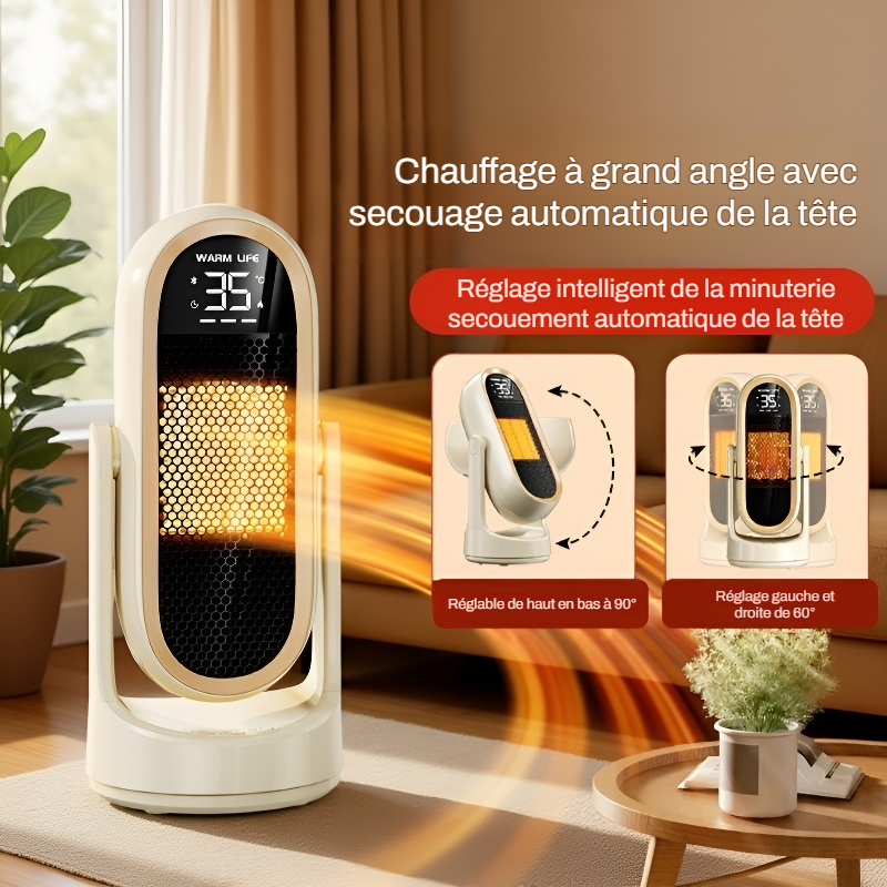 Chauffage soufflant oscillant automatique, économique et humidificateur
