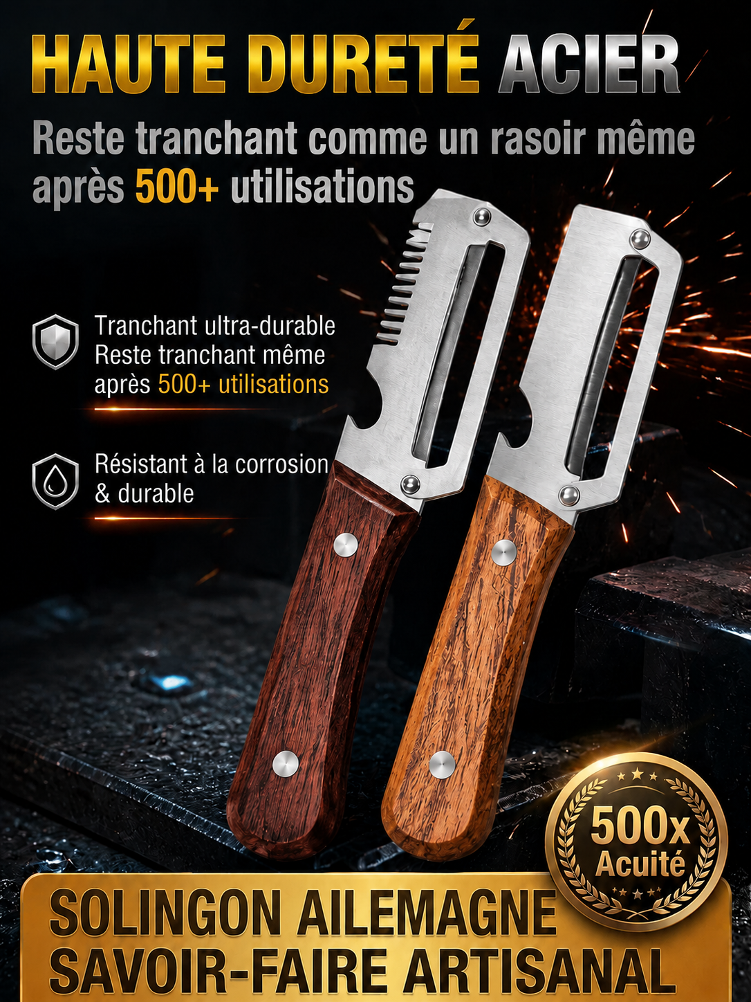Éplucheur Multifonction Suisse | Lame Titane Inusable | Épluche Tranche Julienne | Gain de Temps