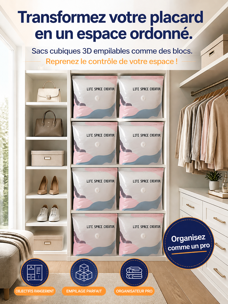 Housse de Rangement Sous Vide Sans Pompe | Gain de Place 80% | Matériau Sûr Bébé | Ultra-Résistant
