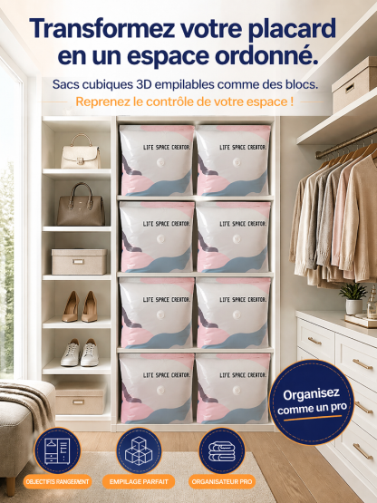 Housse de Rangement Sous Vide Sans Pompe | Gain de Place 80% | Matériau Sûr Bébé | Ultra-Résistant