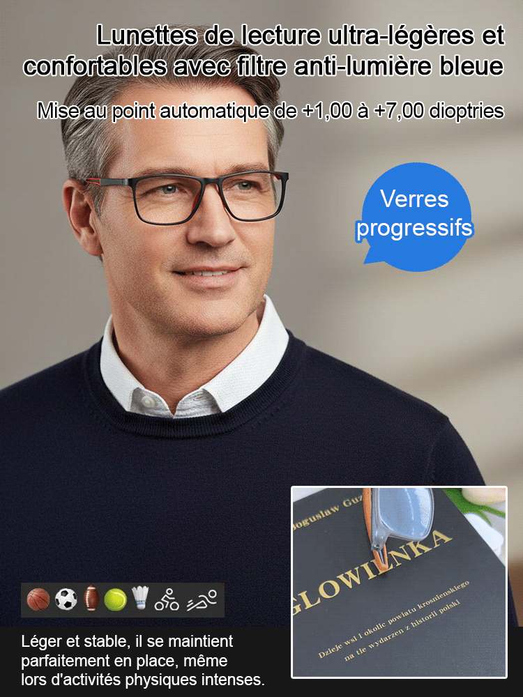 【✨️Réglage intelligent -7,00D à +7,00D】Lunettes ultra-légères et confortables anti-lumière bleue pour presbytes