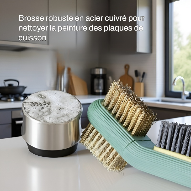 Brosse de nettoyage 3-en-1 pour cuisine avec spatule