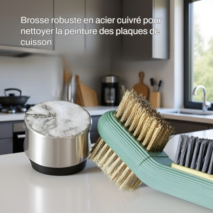 Brosse de nettoyage 3-en-1 pour cuisine avec spatule