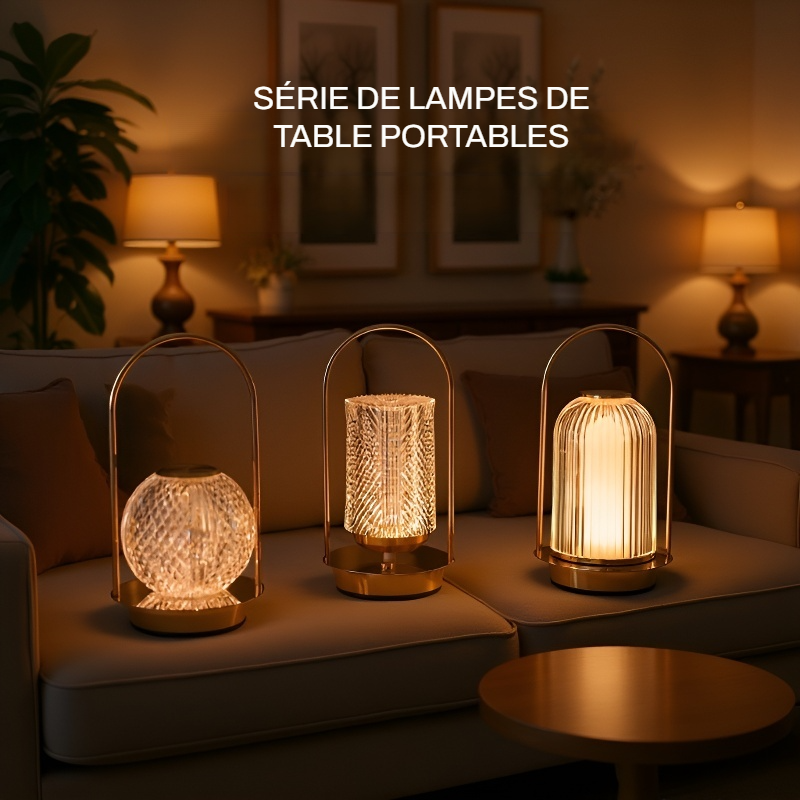 Lampe de chevet portable en métal avec recharge USB pour chambre