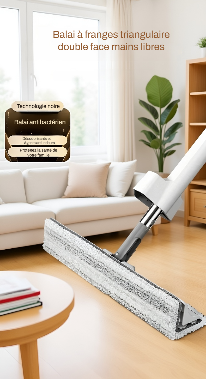 Balai triangulaire double face pour nettoyage facile