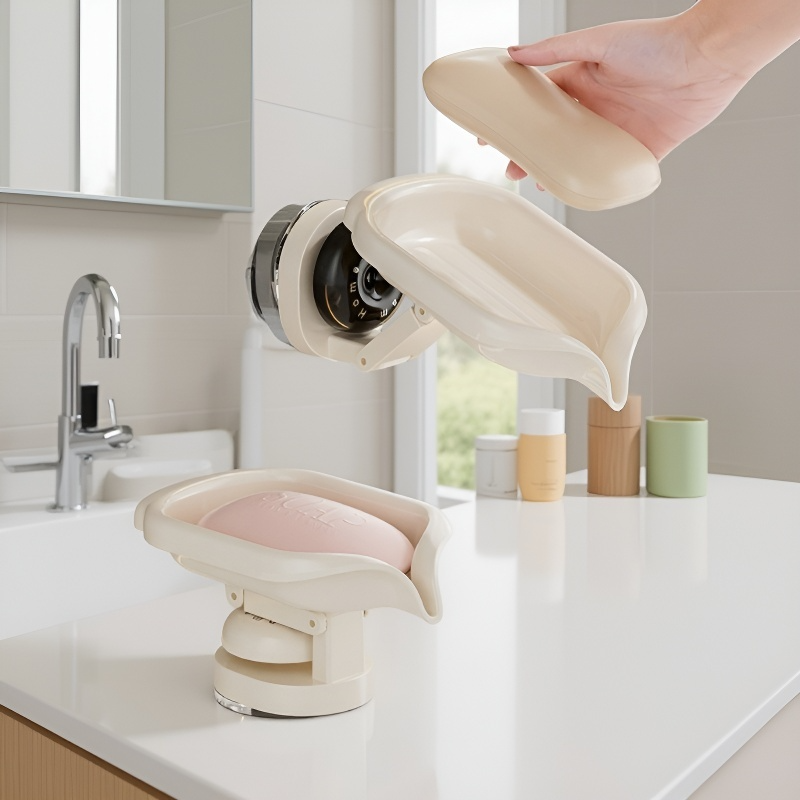 Boîte à savon avec ventouse multifonction, égouttoir pour lavabo, fixation sans perçage