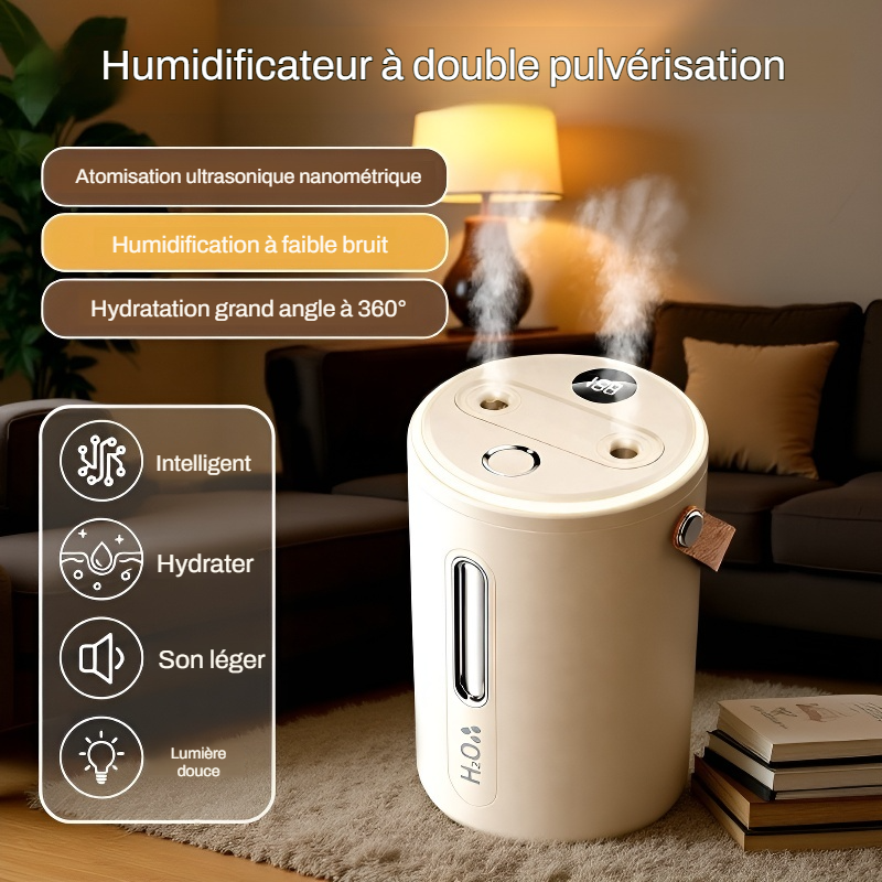 Humidificateur à grande capacité à double pulvérisation et large angle