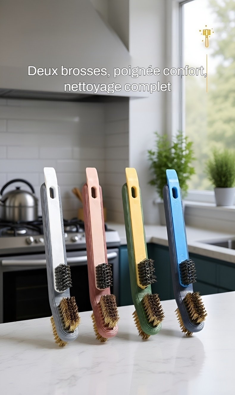 Brosse de nettoyage 3-en-1 pour cuisine avec spatule