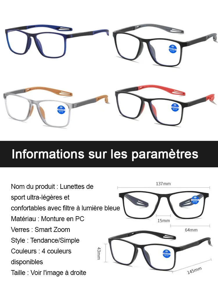 【✨️Réglage intelligent -7,00D à +7,00D】Lunettes ultra-légères et confortables anti-lumière bleue pour presbytes