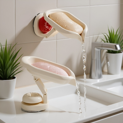 Boîte à savon avec ventouse multifonction, égouttoir pour lavabo, fixation sans perçage