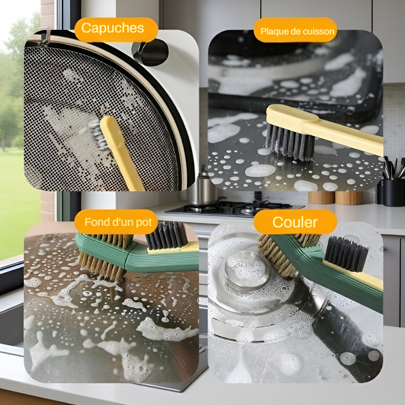Brosse de nettoyage 3-en-1 pour cuisine avec spatule