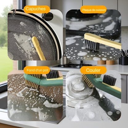 Brosse de nettoyage 3-en-1 pour cuisine avec spatule