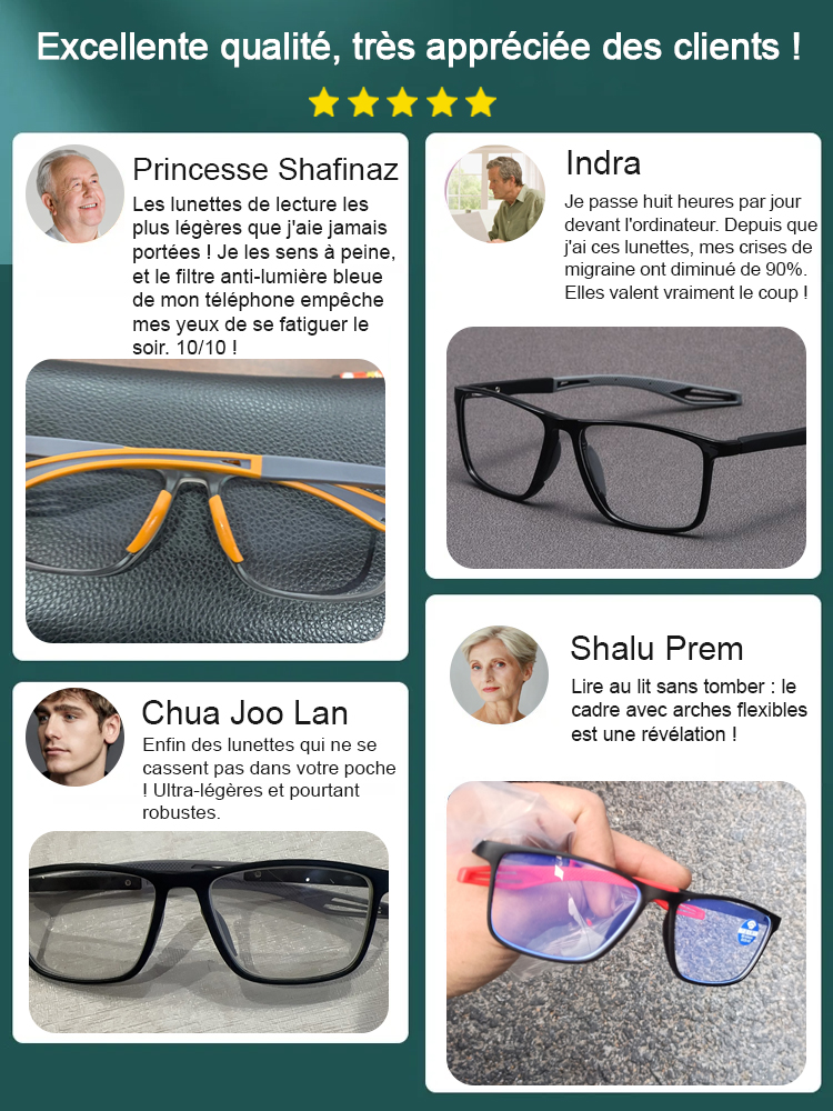 【✨️Réglage intelligent -7,00D à +7,00D】Lunettes ultra-légères et confortables anti-lumière bleue pour presbytes