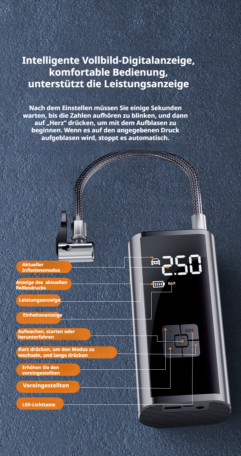 Bedienfeld der multifunktionalen Reifenfüllpumpe