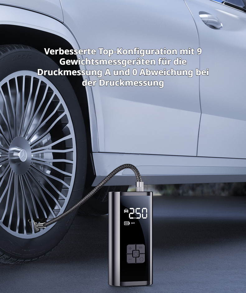 Kabellose tragbare Reifenfüllpumpe für Autos in Aktion