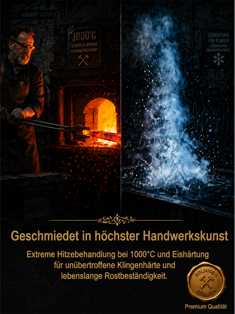 Handgeschmiedete Solinger Messer, 10.000 Mal Knochen schneiden ohne stumpf zu werden!