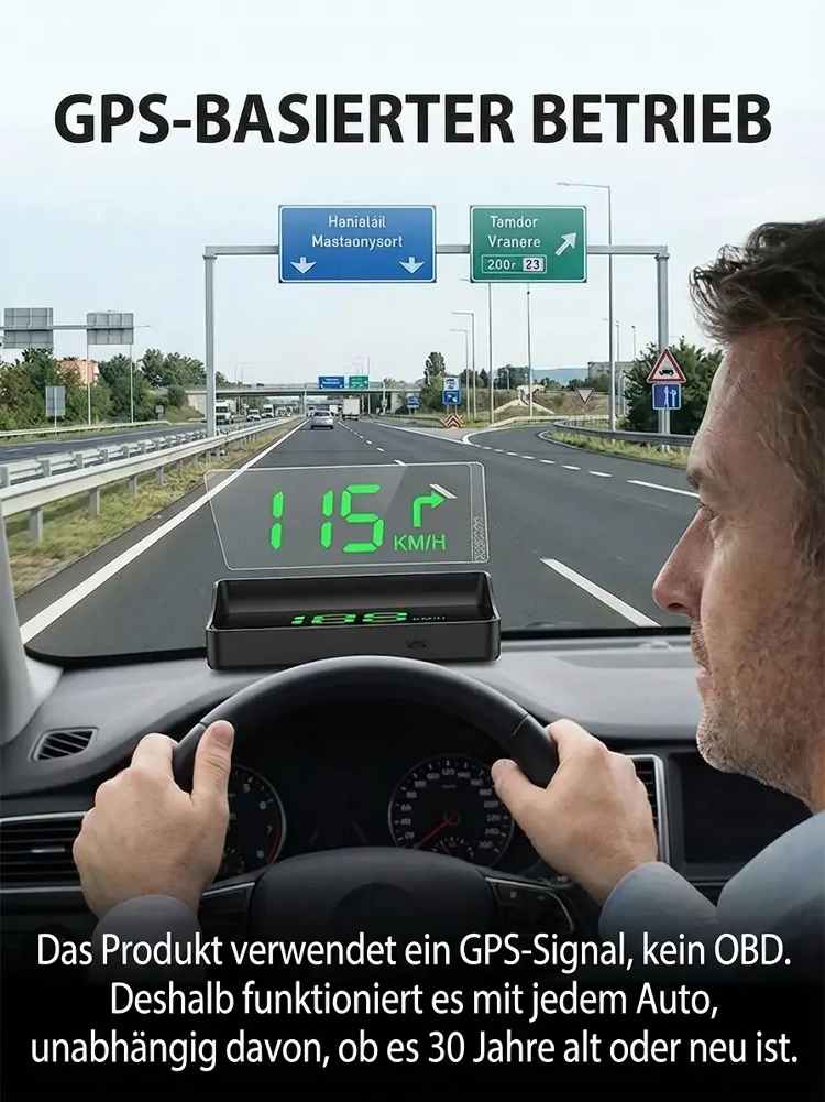 Smart HUD GPS Display - Plug-and-Play Driving Assistant with Lifetime Speed Camera Updates