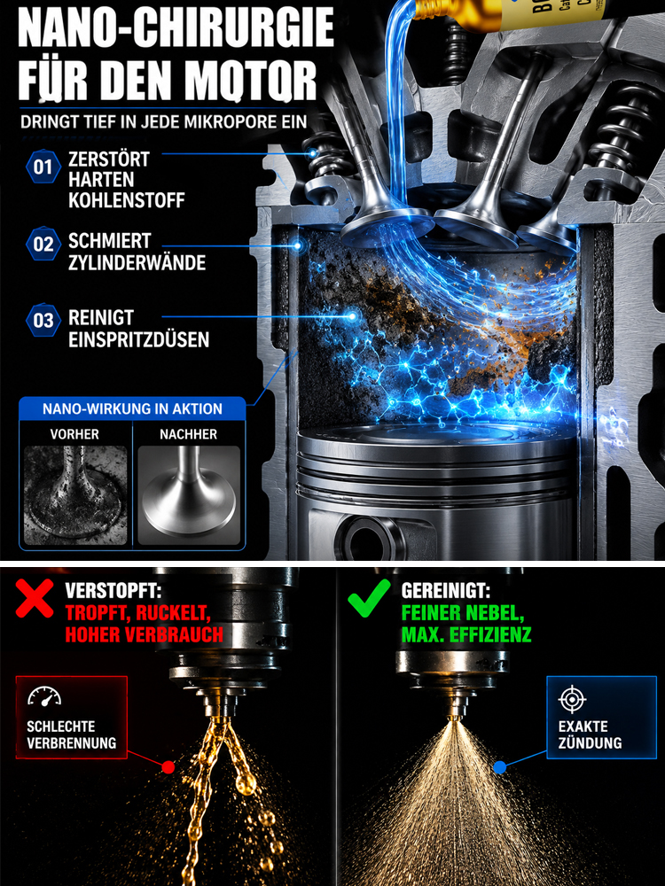 [TÜV-Bereit] Luftfahrt-Qualität Motor-Reiniger & Kraftstoff-Sparer - Spart 1500€ Reparatur