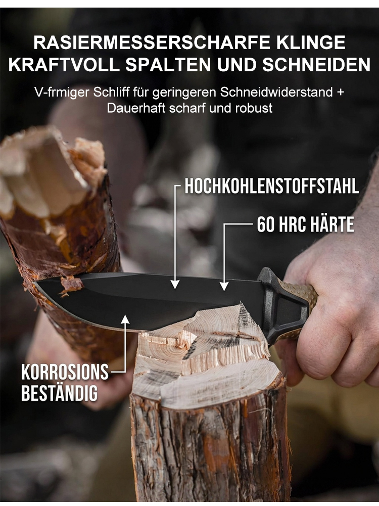 Vielseitiges Campingmesser beim Schneiden von Seil